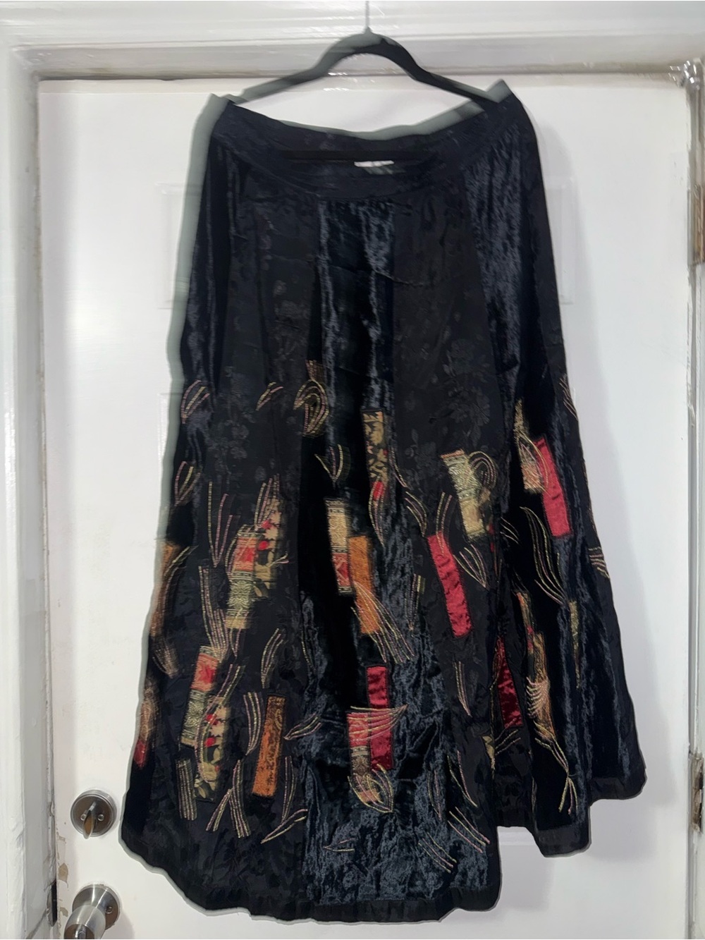 Coldwater Creek Black Velvet Patchwork Maxi Skirt with Accent Panels - Picture 4 of 12